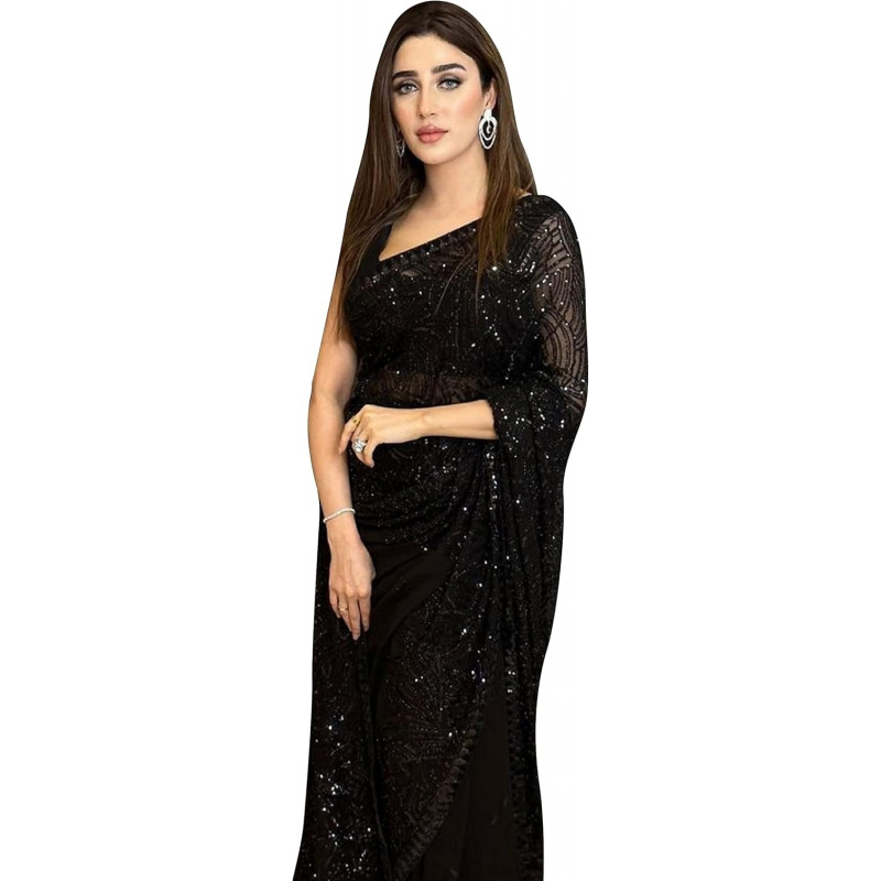 Women's Georgette Sequence Emb - Saree Georgette Women reseña y precio