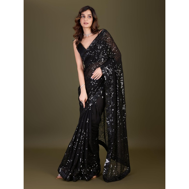 Women's Georgette Sequence Emb - Saree Georgette Women reseña y precio