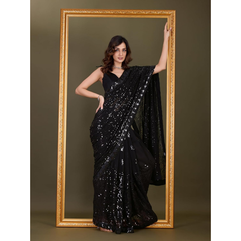 Women's Georgette Sequence Emb - Saree Georgette Women reseña y precio